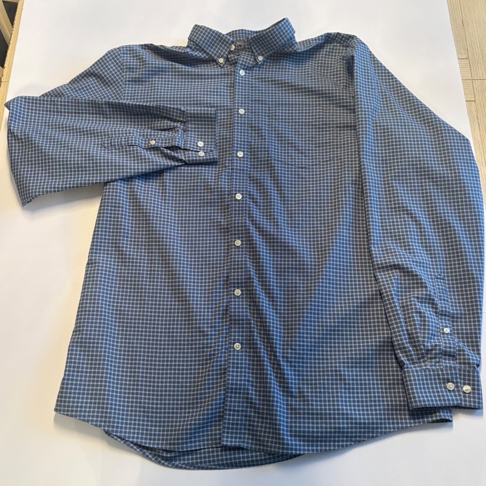 Eddie Bauer Shirt Mens TXL Blue Plaid Wrinkle‎ Free Relaxed Fit Long Sleeve 8009